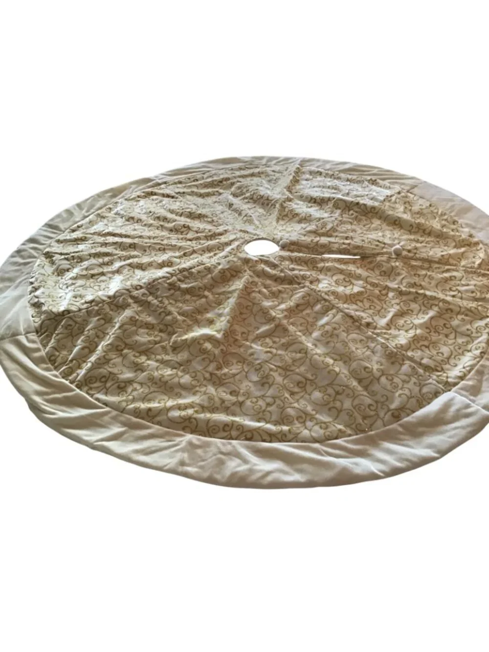 Cream and Gold 48 inch Elegant Velvety Satin Back Christmas Tree Skirt